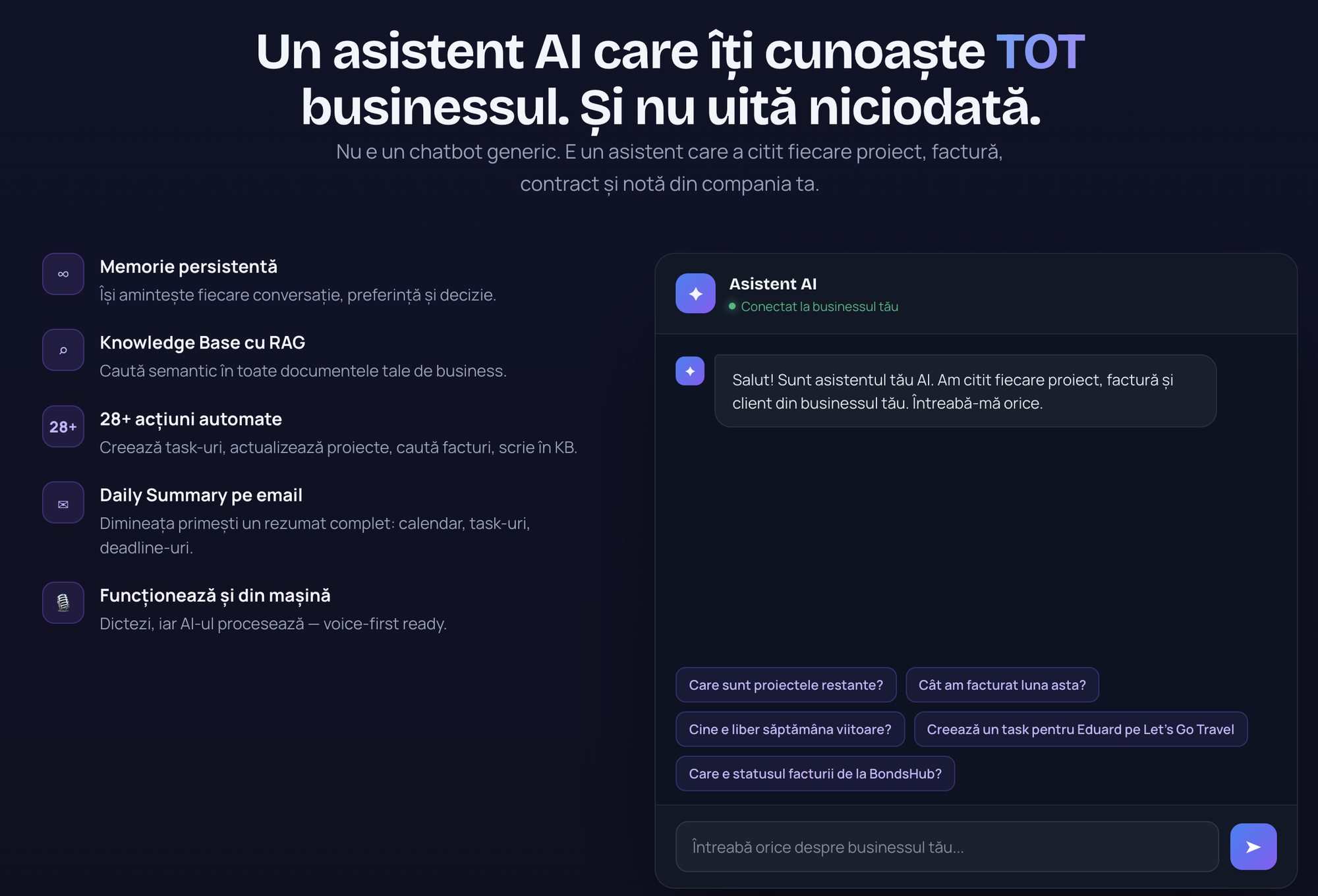 Asistent AI - cunoaște tot businessul