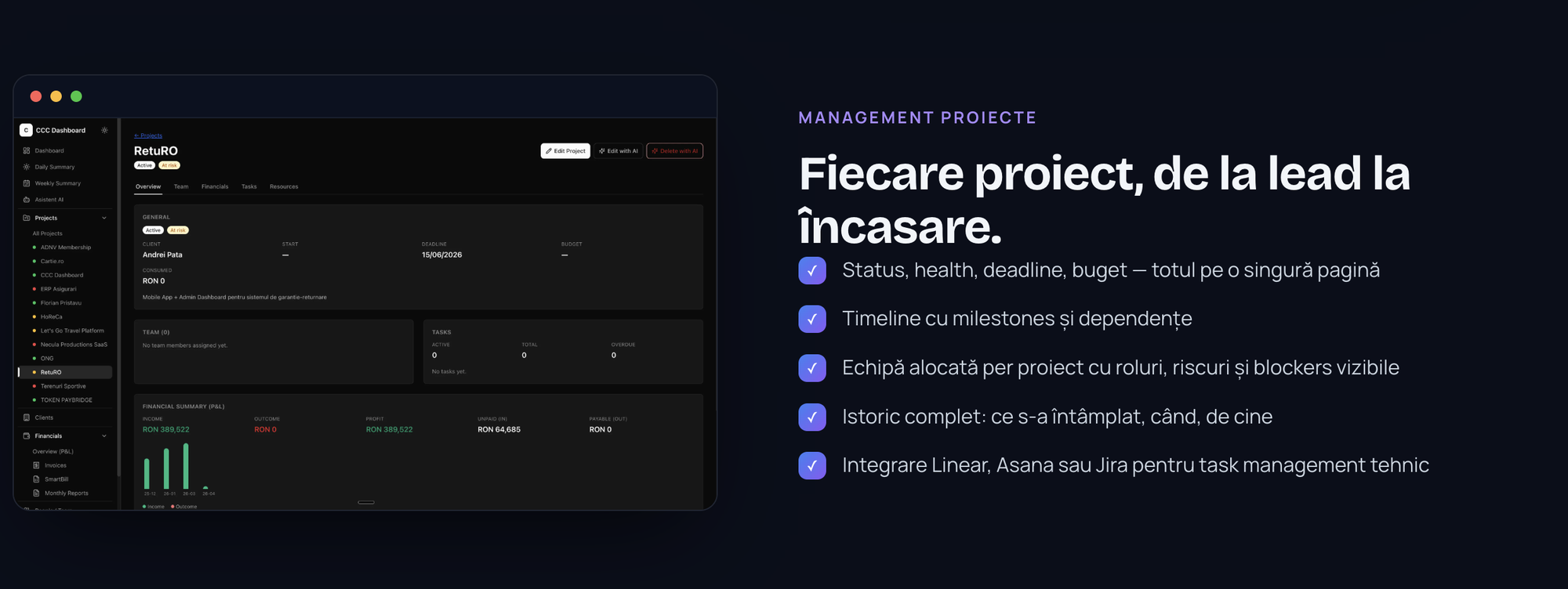 Proiecte - de la lead la încasare