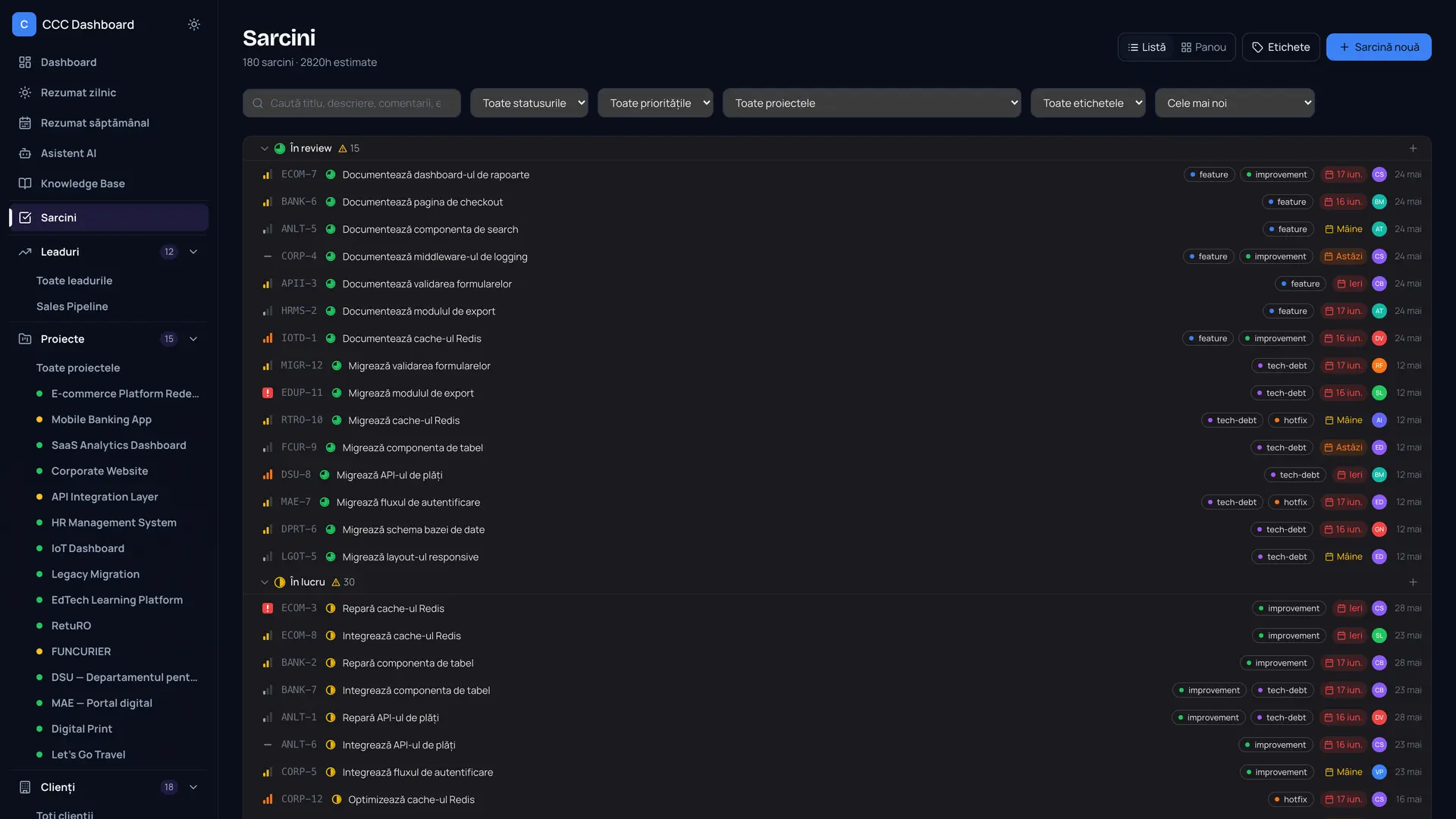 Task Management - un sistem stil Linear, construit intern